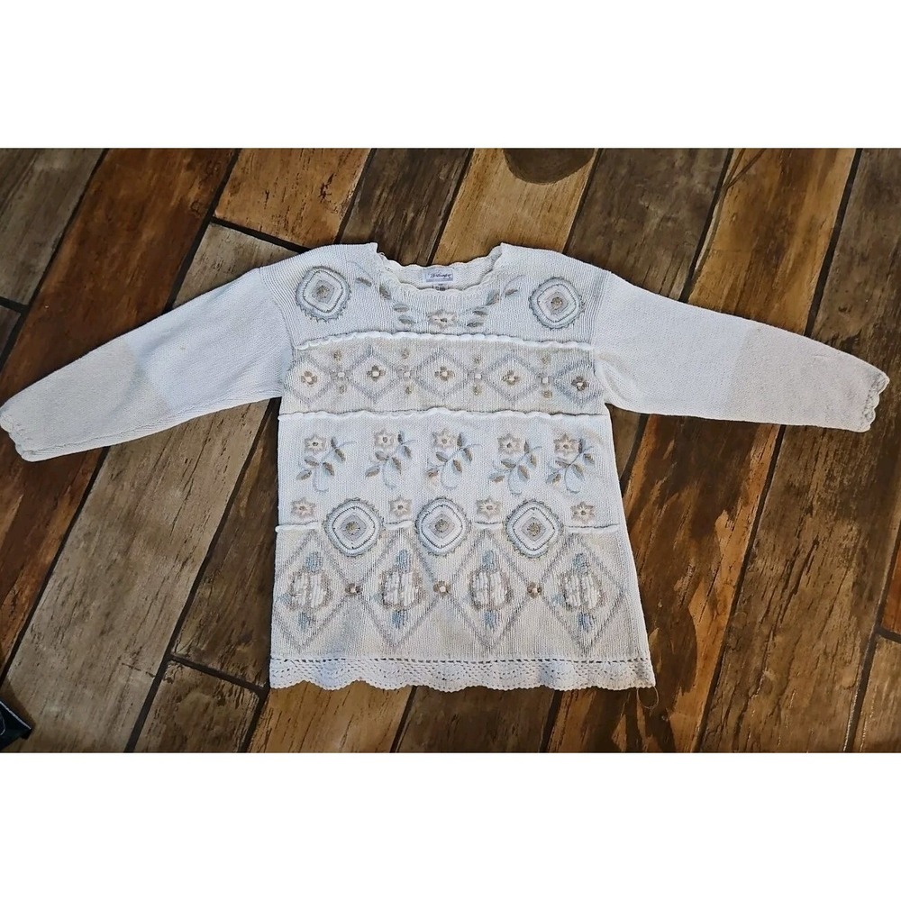 Vintage Worthington Womens Sweater 20W Embroidered Flowers Floral‎ Beaded & Lace